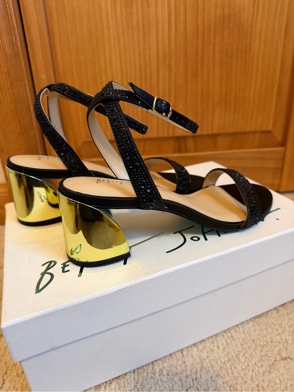 Blue by Betsey Johnson Jean Heeled Sandal.
NWT 6